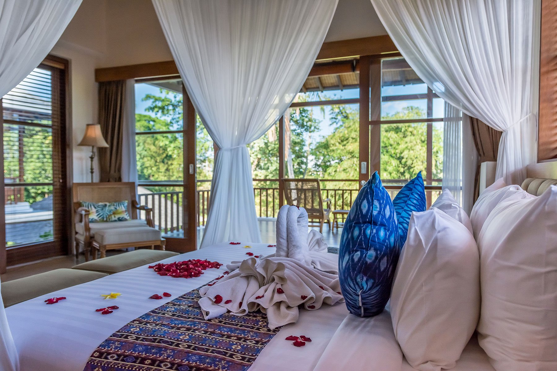 Romantic bedroom with rose petal turndown
